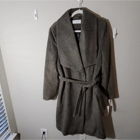 CALVIN klein Wool Blend Shawl Collar Belted Coat plus size 14 - Picture 3 of 13
